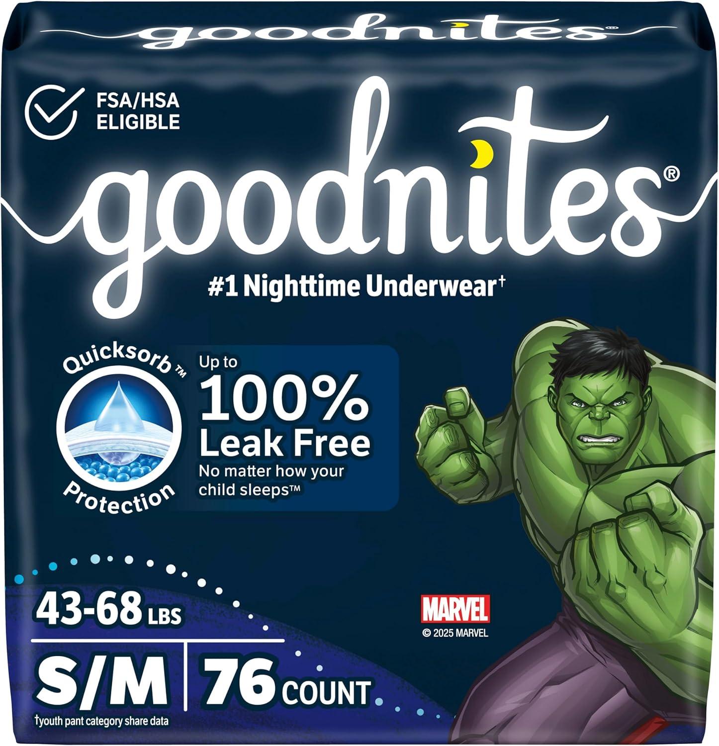 image:imageGoodnites Boys Nighttime Bedwetting Underwear Size Large 6895 lbs 58 Ct 2 Packs of 29 Packaging May VarySmallMedium