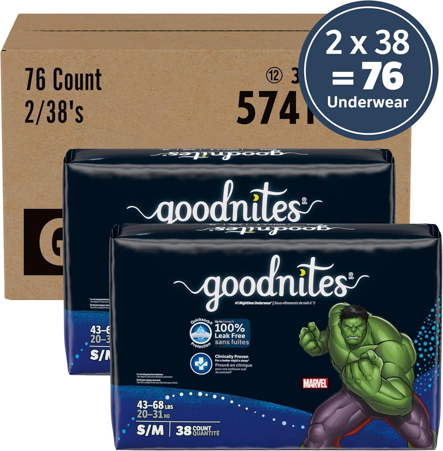 image:imageGoodnites Boys Nighttime Bedwetting Underwear Size Large 6895 lbs 58 Ct 2 Packs of 29 Packaging May VarySmallMedium