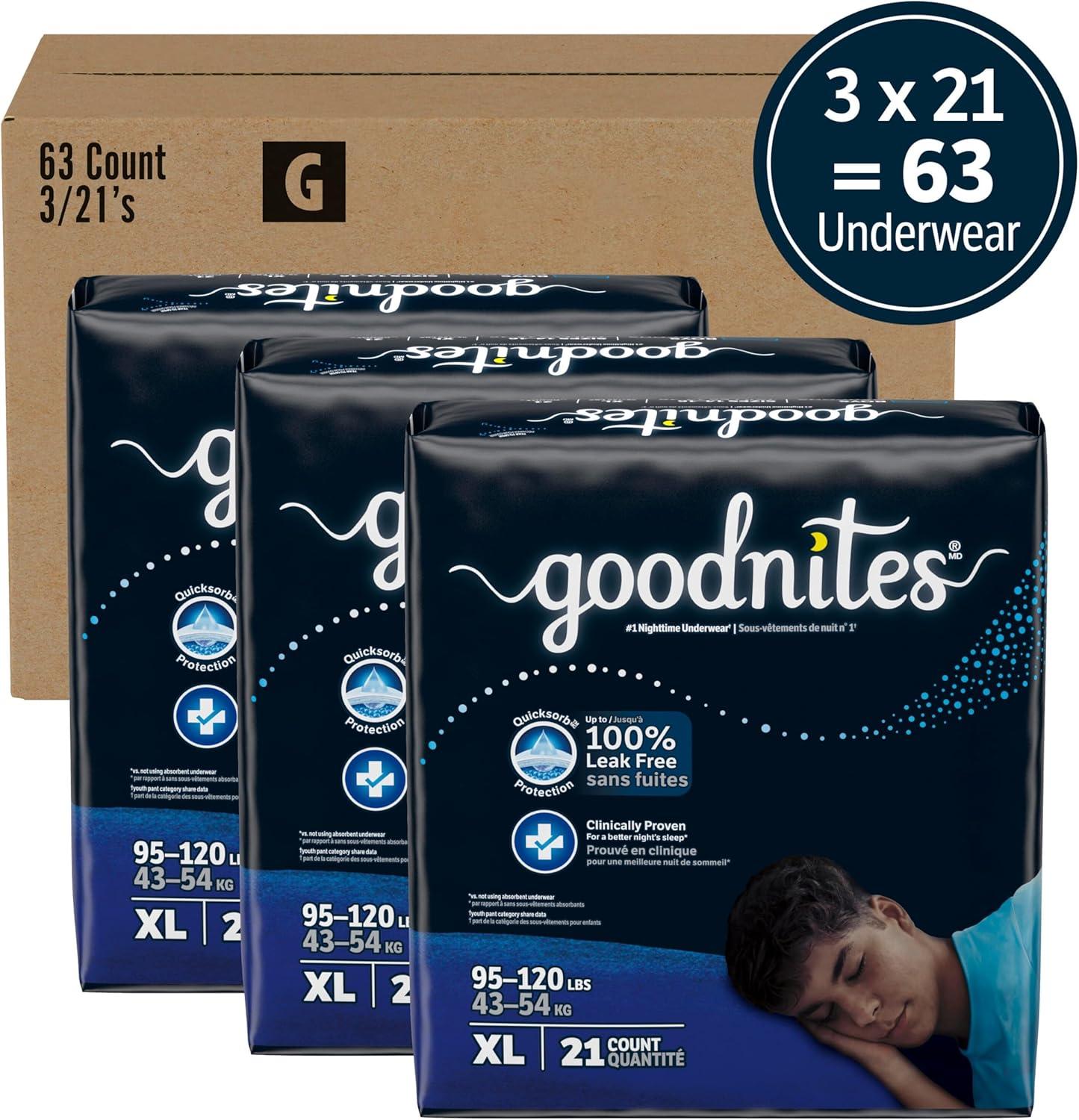 image:imageGoodnites Boys Nighttime Bedwetting Underwear Size Large 6895 lbs 58 Ct 2 Packs of 29 Packaging May VaryXLarge
