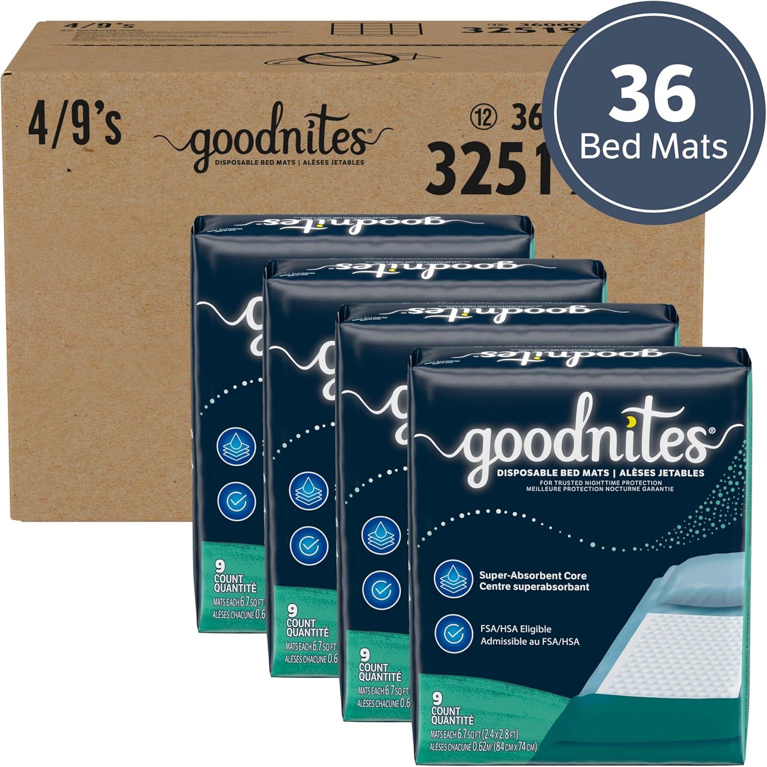image:imageGoodnites Disposable Bed PadsBed Mats for Bedwetting 24 x 28 ft 36 Ct 4 Packs of 9