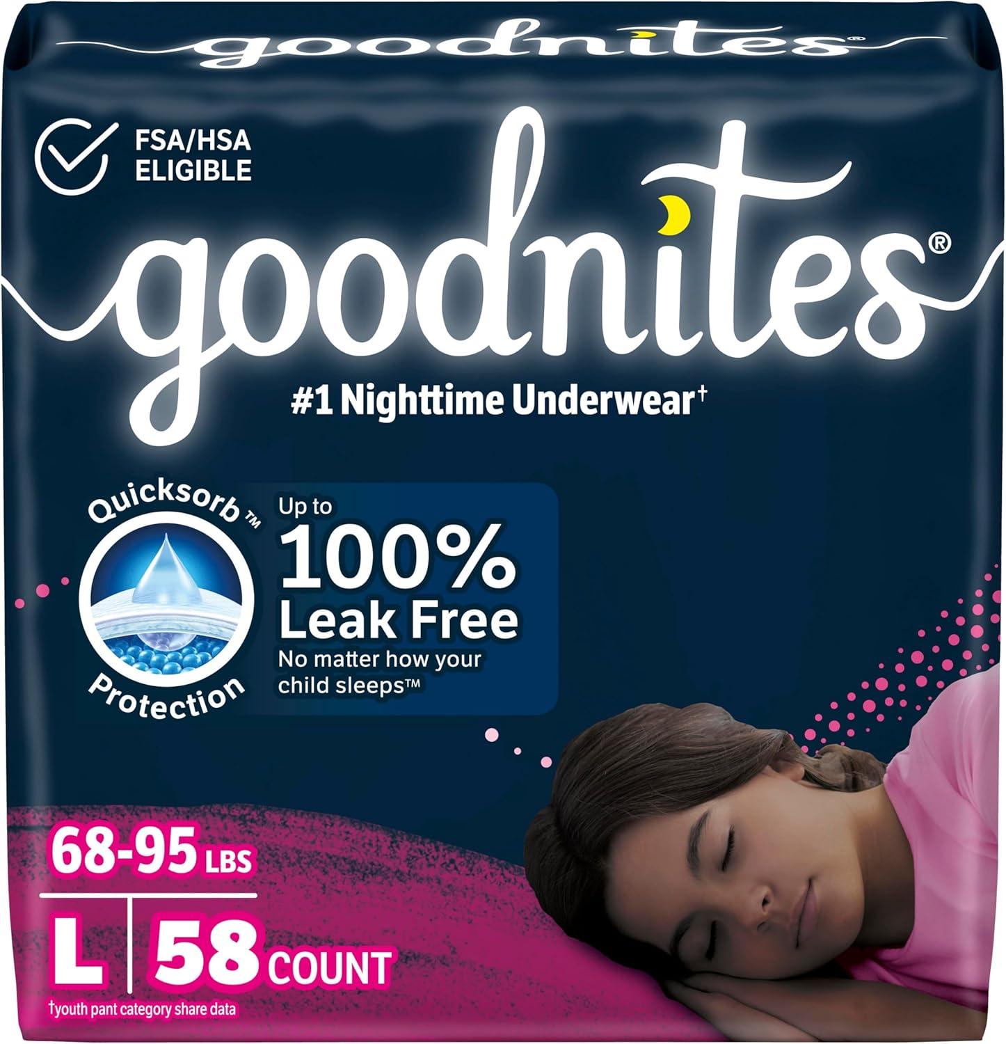image:imageGoodnites Girls Nighttime Underwear Size XXL 120165 lbs 54 Ct Packaging May VaryLarge