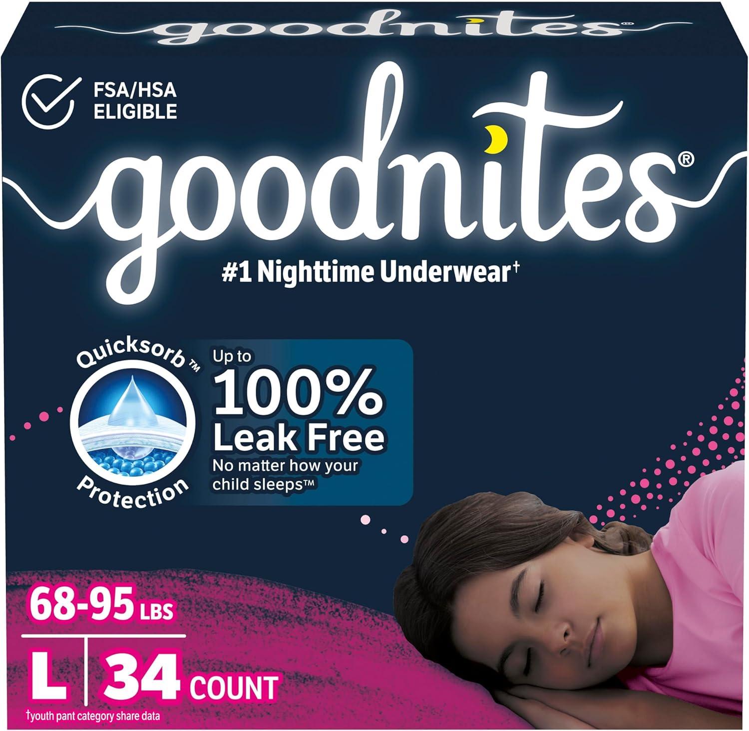 image:imageGoodnites Girls Nighttime Underwear Size XXL 120165 lbs 54 Ct Packaging May VaryLarge