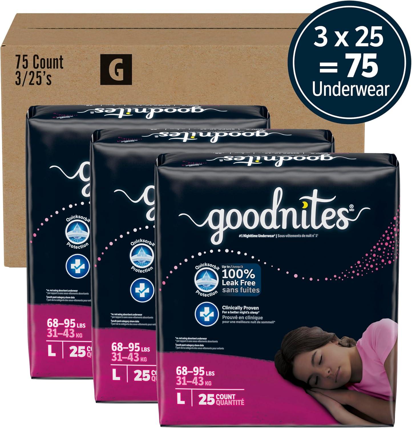 image:imageGoodnites Girls Nighttime Underwear Size XXL 120165 lbs 54 Ct Packaging May VaryLarge