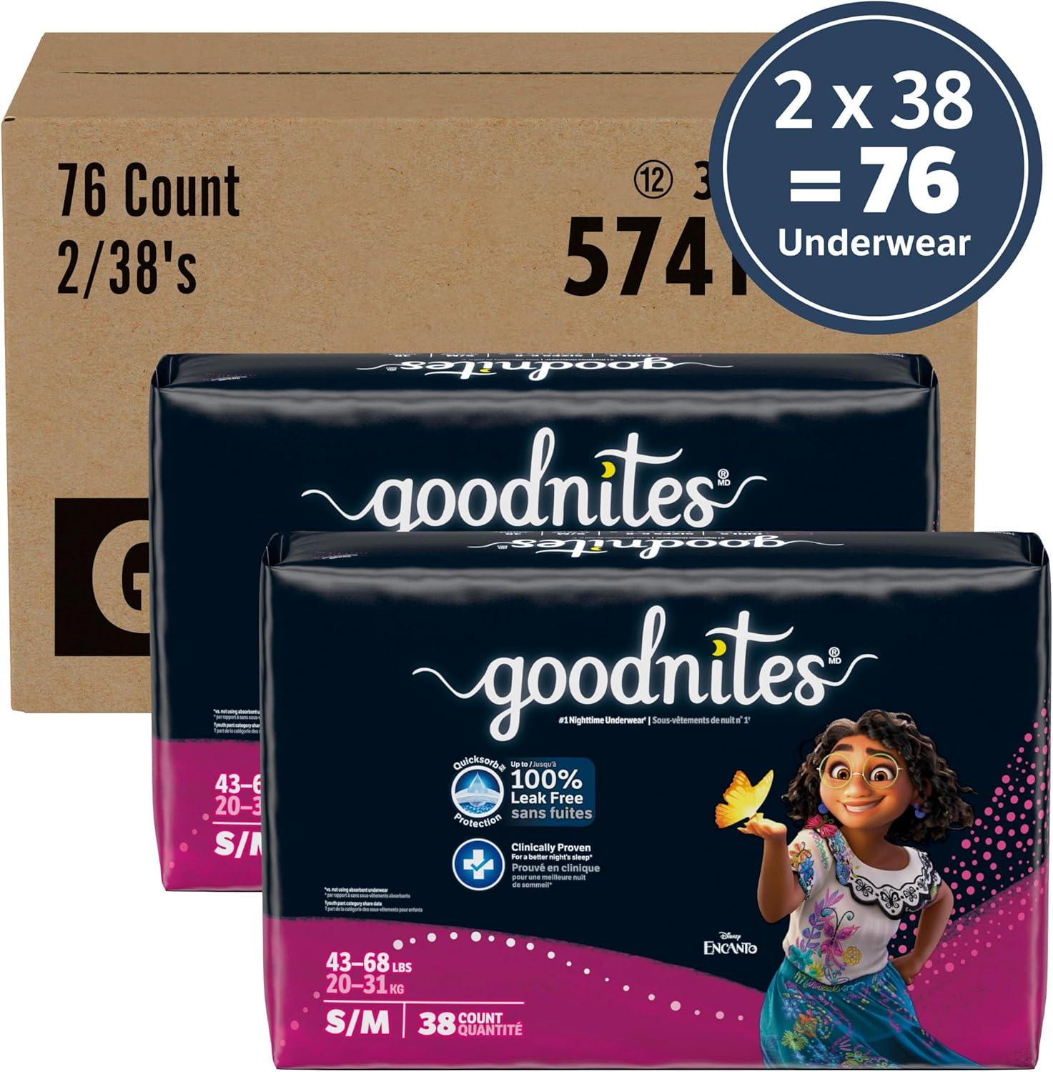 image:imageGoodnites Girls Nighttime Underwear Size XXL 120165 lbs 54 Ct Packaging May VarySmallMedium
