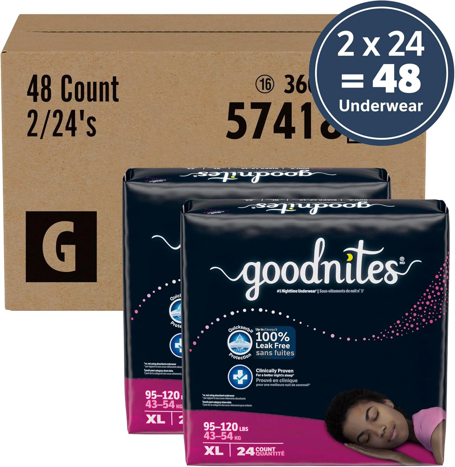 image:imageGoodnites Girls Nighttime Underwear Size XXL 120165 lbs 54 Ct Packaging May VaryXLarge