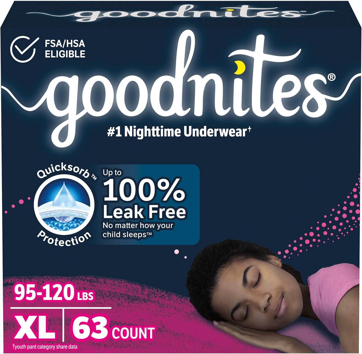 image:imageGoodnites Girls Nighttime Underwear Size XXL 120165 lbs 54 Ct Packaging May VaryXLarge