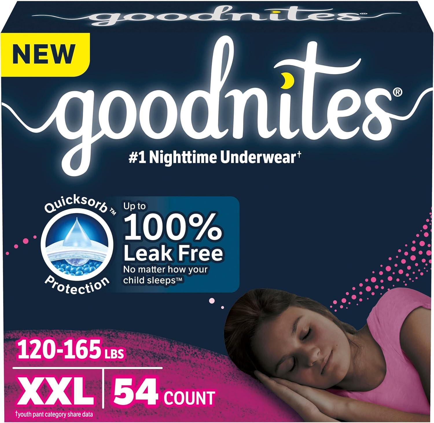 image:imageGoodnites Girls Nighttime Underwear Size XXL 120165 lbs 54 Ct Packaging May VaryXXLarge