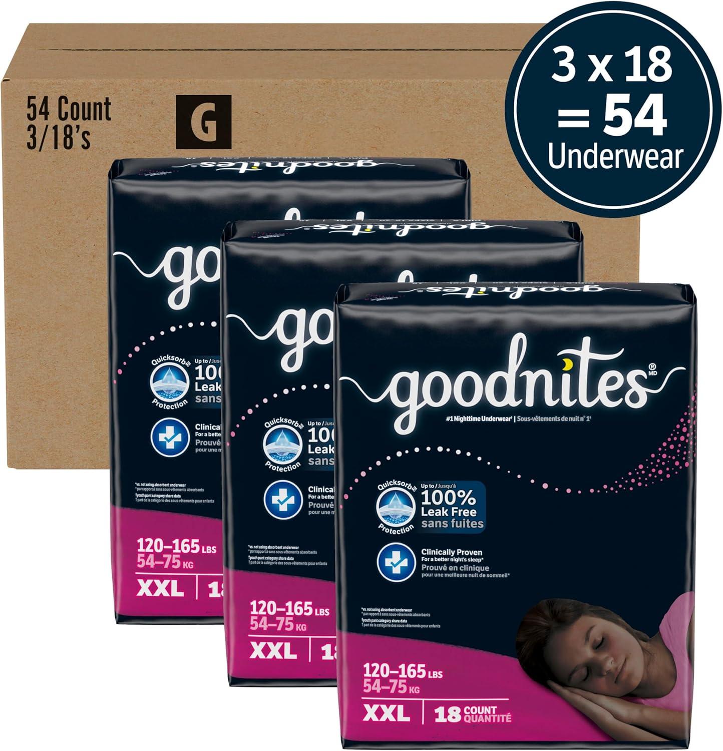image:imageGoodnites Girls Nighttime Underwear Size XXL 120165 lbs 54 Ct Packaging May VaryXXLarge