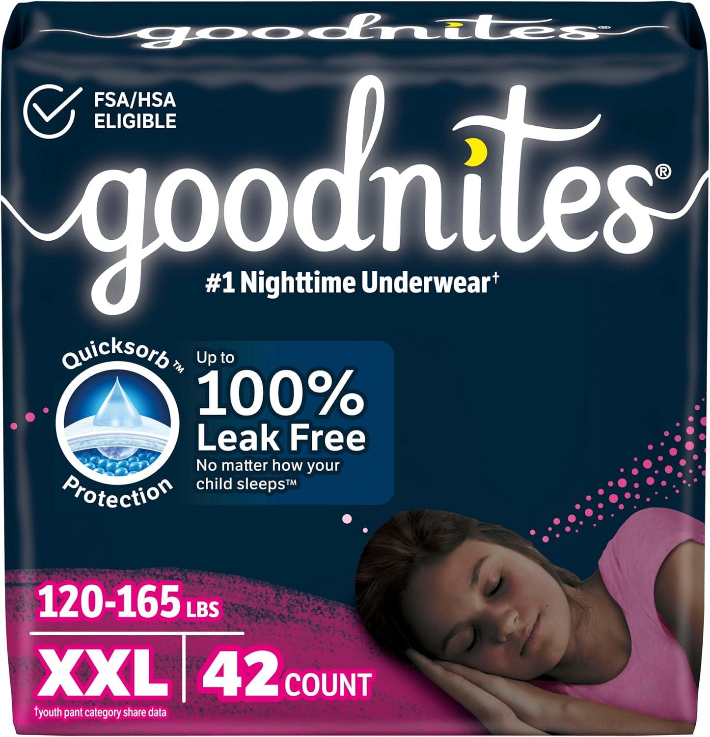 image:imageGoodnites Girls Nighttime Underwear Size XXL 120165 lbs 54 Ct Packaging May VaryXXLarge