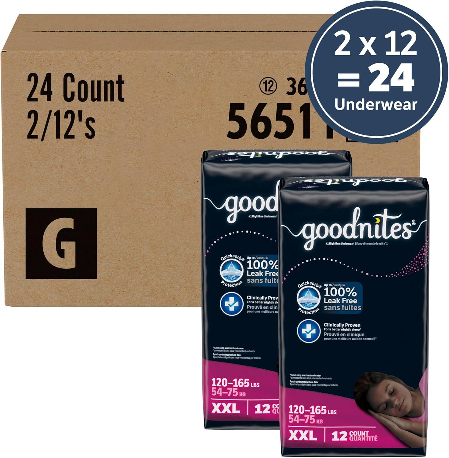 image:imageGoodnites Girls Nighttime Underwear Size XXL 120165 lbs 54 Ct Packaging May VaryXXLarge
