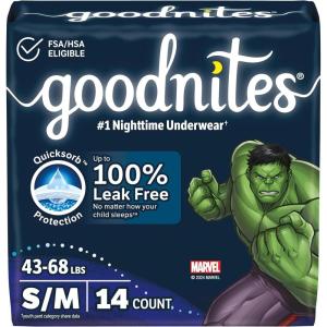 Goodnites Boys’ Nighttime Bedwetting Underwear, Size Large (68-95 lbs), 58 Ct (2 Packs of 29), Packaging May Vary(Small/Medium)