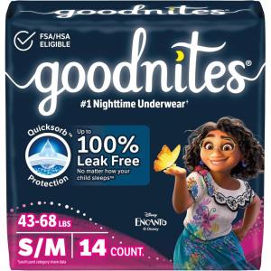 Goodnites Girls’ Nighttime Underwear, Size XXL (120-165 lbs), 54 Ct, Packaging May Vary(Small/Medium)