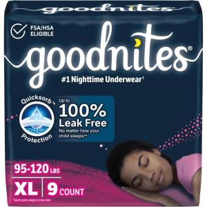 Goodnites Girls’ Nighttime Underwear, Size XXL (120-165 lbs), 54 Ct, Packaging May Vary(X-Large)